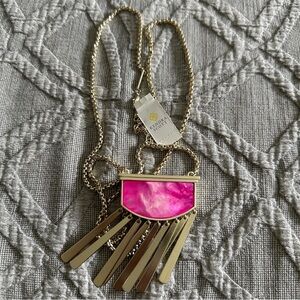 KENDRA SCOTT ELLEN Magenta Plated Over Brass Long Fringe Pearl Necklace Gold NWT